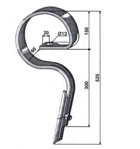 Ząb sprężynowy prosty 32x12 mm z redliczką prostą