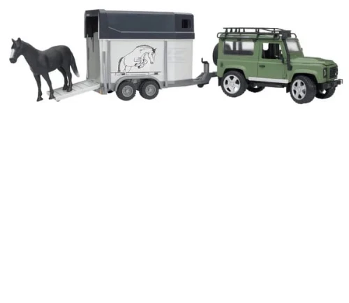 Samochód terenowy Land Rover z przyczepką i konikiem