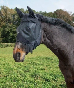 Maska przeciwowadowa dla konia z uszami i frędzlami, czarny, roz. Cob, Covalliero