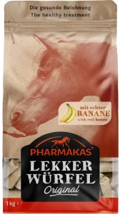 Smakołyki dla konia Lekkerwurfel, banan, 1 kg, Pharmakas Horse Fitform